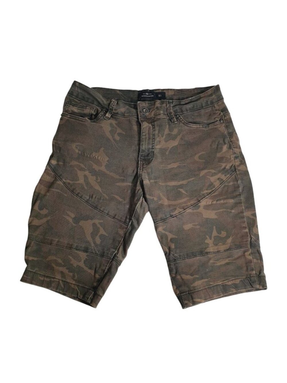 NickDanger Camo Cargo Shorts Mens Size 30 Woodland Print Cotton Spandex Stitch